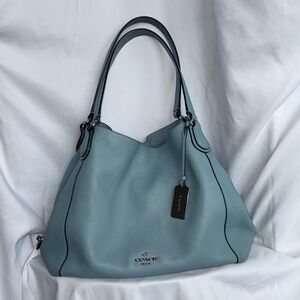 Beautiful Coach Edie 36464 Cornflower Turnlock Blue Leather Bag.